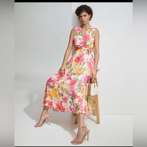 Calvin Klein Women’s Vibrant Floral Chiffon Wrap Dress